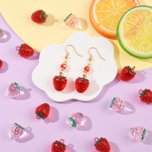 Breloques fraise 3D en acrylique transparent rouge rose pour bijoux DIY - 6