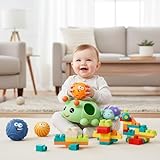 ROHSCE Soft Building Blocks & Sensory Balls Bundle – STEM Montessori Stacking Toys, Rubber Blocks 42PCS with Storage Bag (12-18M), Sensory Balls for Babies 6–12M & Toddlers 1–3, Teething Gift
