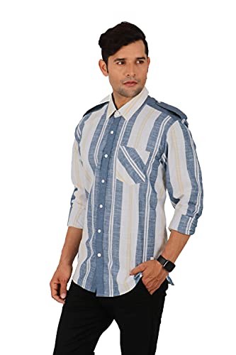 Image of SHIRT THEORY Blue & White Stripe Cotton Full Sleeves Casual Shirts for Men II Premium Cotton Shirt II Stylish Shirt for Men II Exclusive Men Casual Shirt II Luxury Shirts ||
