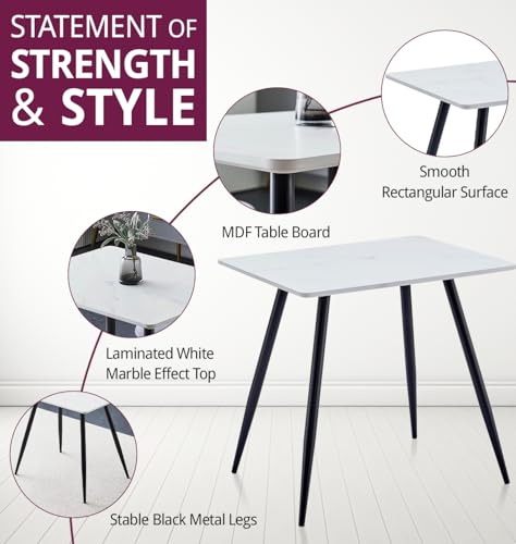 Mesa de comedor de efecto mármol blanco 80cm y sillas de piel sintética 5