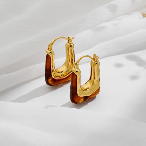 Acrylic Hoop Earrings for Women 14K Gold Plated Chunky Hoop Earrings Vintage Geometric Resin Fashion Jewelry Gifts by YUJIE - Image 6
