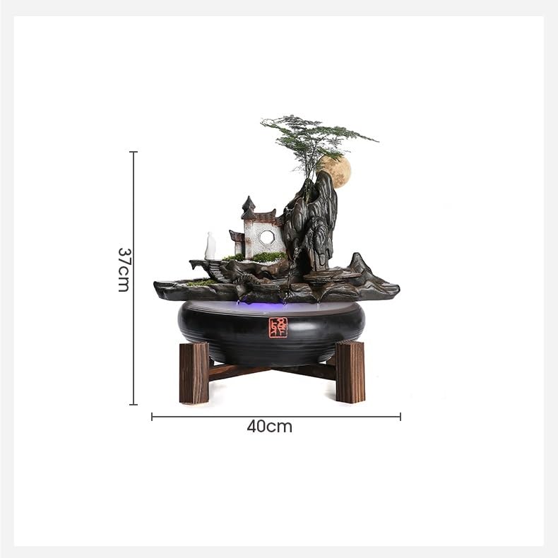 Fuentes de Agua de Interior Adornos de agua que fluyen, estilo chino, cerámica, decoración del hogar, humidificador, sala de estar, oficina, fuente de escritorio con rueda de Feng Shui Fuente de Mesa
