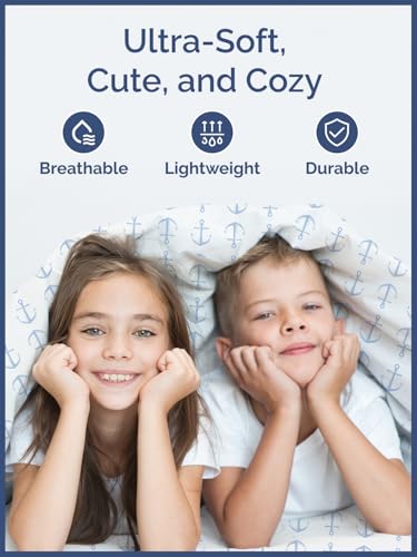 Image of Kids Full Blue Anchors Bed Sheets - 4 Piece Kids Blue Anchors Sheet Set | Blue Anchors Themed Bedding, Ultra-Soft, Cute & Cozy, Breathable & Machine Washable, Bed Set for Boys, Girls & Teens, Comfy