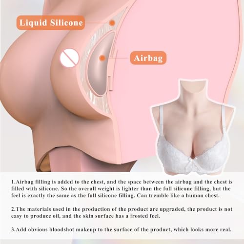 Image of Realistic Silicone Breastplate High Collar Fake Boobs B-F Cup for Crossdressers Drag Queen Mastectomy Transgender (White,F cup)