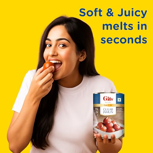 Image of Gits Gulab Jamun Tin |500gm, 8 Pieces |Open & Eat | Mouth-Watering Indian Mithai | Delicious, tasty, melts in mouth (Pack of 3)