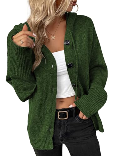 Women's Casual Cardigan V Neck Button Down Long Sleeve Hooded Outerwear Winter Knit Sweater Coats