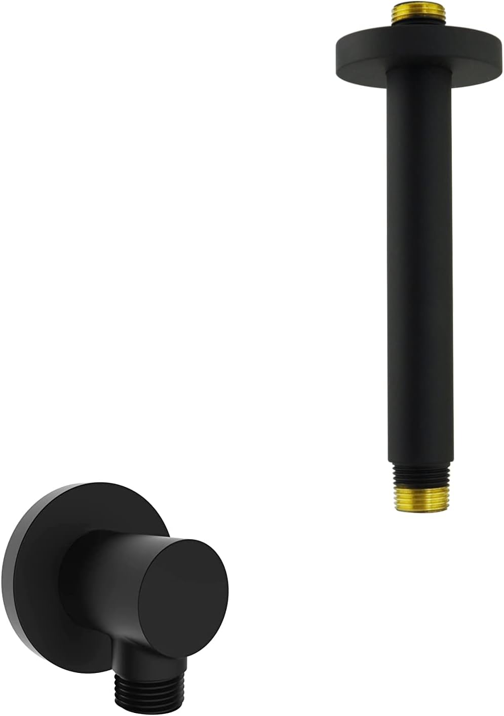 Aquaiaw Shower Arm and Wall Supply Elbow Bundle, 6 inch Shower Arm, Both Solid Brass, Both Electroplate Matte Black