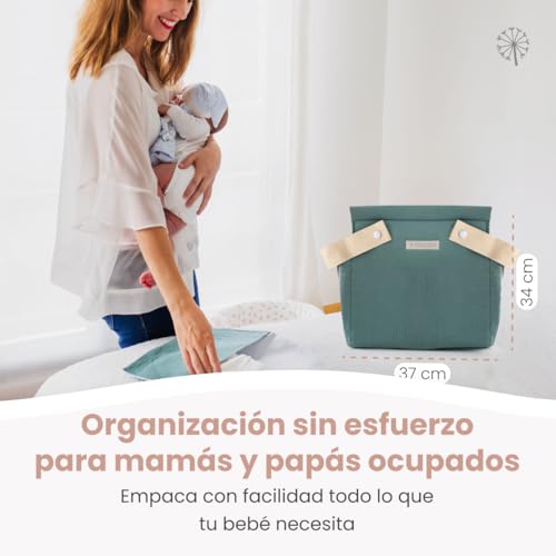 MIMUSELINA Bolso Carro Bebe | Pañalera Bebe organizador para silla paseo con gran capacidad | Bolso Maternidad Elegante y Práctico | Hecho en España | Mint Standard - imagen 2
