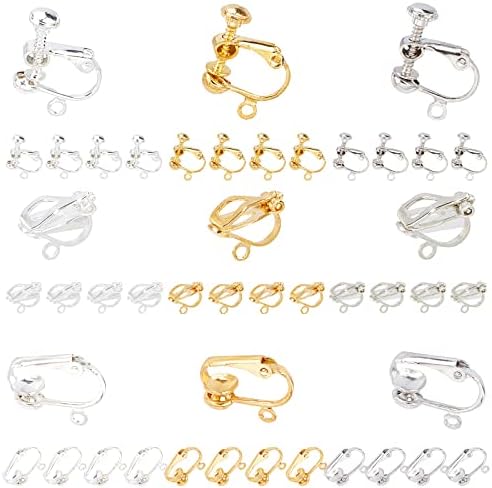 SUNNYCLUE 1 Box 36Pcs 9 Style Clip-on Earring Findings Adjustment Earring Clip Backs Clip on Earring Converter Non Pierced Earrings Earring Pads for Women Adult Jewellery Making DIY Crafts Supplies