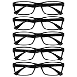 OPULIZE PEP Reading Glasses for Women Men, Large Rectangular Designer Frame with Spring Hinges, Scratch Resistant, Black +2.5 (Pack of 5)
