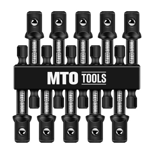 MTO 3/8-Inch Drive Impact Socket Adapter Set 10PCS 1/4 Hex Shank Drill Wrench Adapter for Automotive & DIY Power Drill To High Torque Impact Wrench CR-V Steel