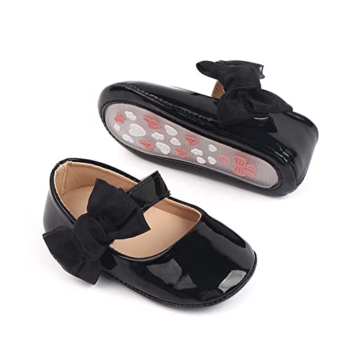 HsdsBebe Infant Baby Girls Mary Jane Flats Bow Non-Slip Soft Sole Princess Toddler First Walkers Sneaker Wedding Dress Shoes(ZZY2769 Black 1)
