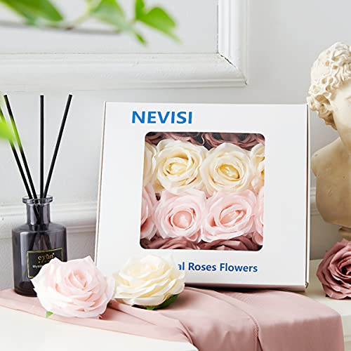 Nevisi Artificial Flowers Silk Rose Dusty Rose Ivory Blush Fake Roses 16 Pcs Real Looking Fake Flowers With Stems For Diy Wedding Bouquets Party Tables Centerpieces Floral #TOP3