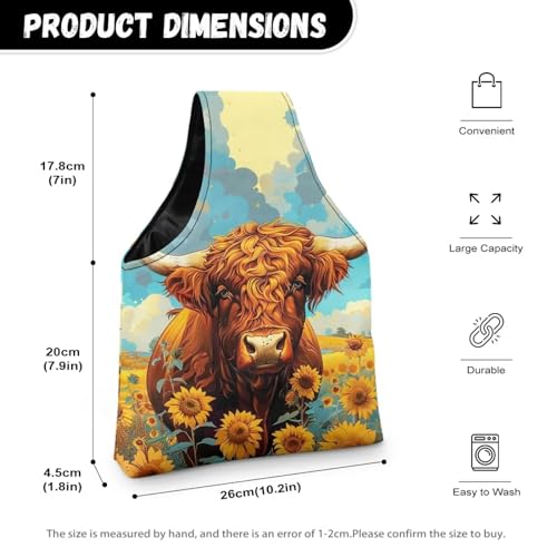Image of Highland Cow Yarn Bag with Crochet Organziers and Storage Sunflower Knitting Wrist Bag Holding Knitting Needles,Small