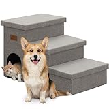 Zerbuger Dog Stairs 18' H, 3-Step Wider Dog Steps for High Beds Couch, Folding Storage Pet Stairs Gift for Small/Medium/Large Old Dogs Cats, Ramp for Climbing Car Up to 200 lbs, (Gray, with Condo)