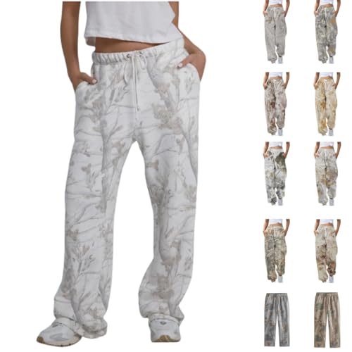 Nkgra Camo Pants for Women Baggy Fleece Sweatpants Casual Elastic Waist Joggers Camouflage Pants with Pockets
