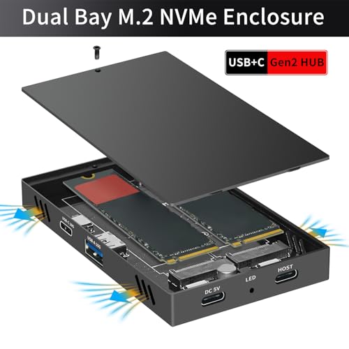 Caja externa para M.2 NVMe SSD Dual Bay USB 3.2 Gen2 10Gbps miniatura 2