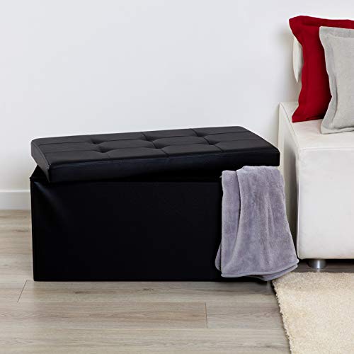 Linea oro Pouf Contenitore in Simil Pelle Nero