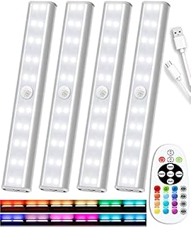 Under Cabinet Kitchen Lights Rechargeable 48 LED Counter Lights, Wireless under cupboard Lighting Closet Light, RGB Stick on Lights Perfect for Pantry Display Shelf Hallway 15 Color Changing, 4 Packs