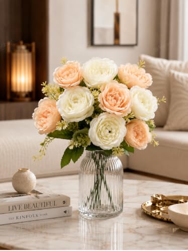 Image of Divyakosh Artificial Flowers for Vase (10 Peony Flowers), Artificial Flowers Bunch (Vase Not Included), Luxury Floral Centerpiece for Living Room Dining Table Office Decor