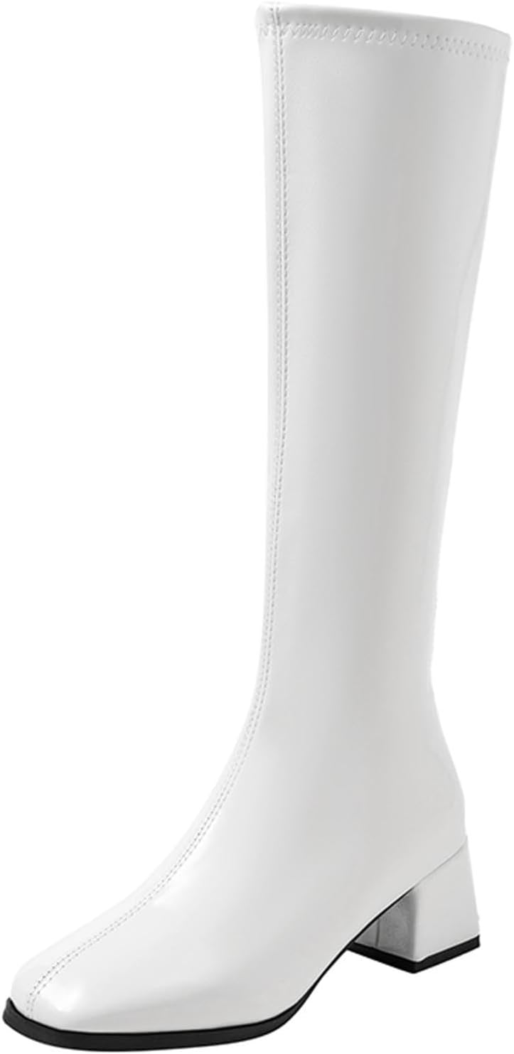 Women's Knee High Boots Chunky Heel Fashion Boot, Slimming Solid Color Pointed Toe Long Booties for Warm Winter