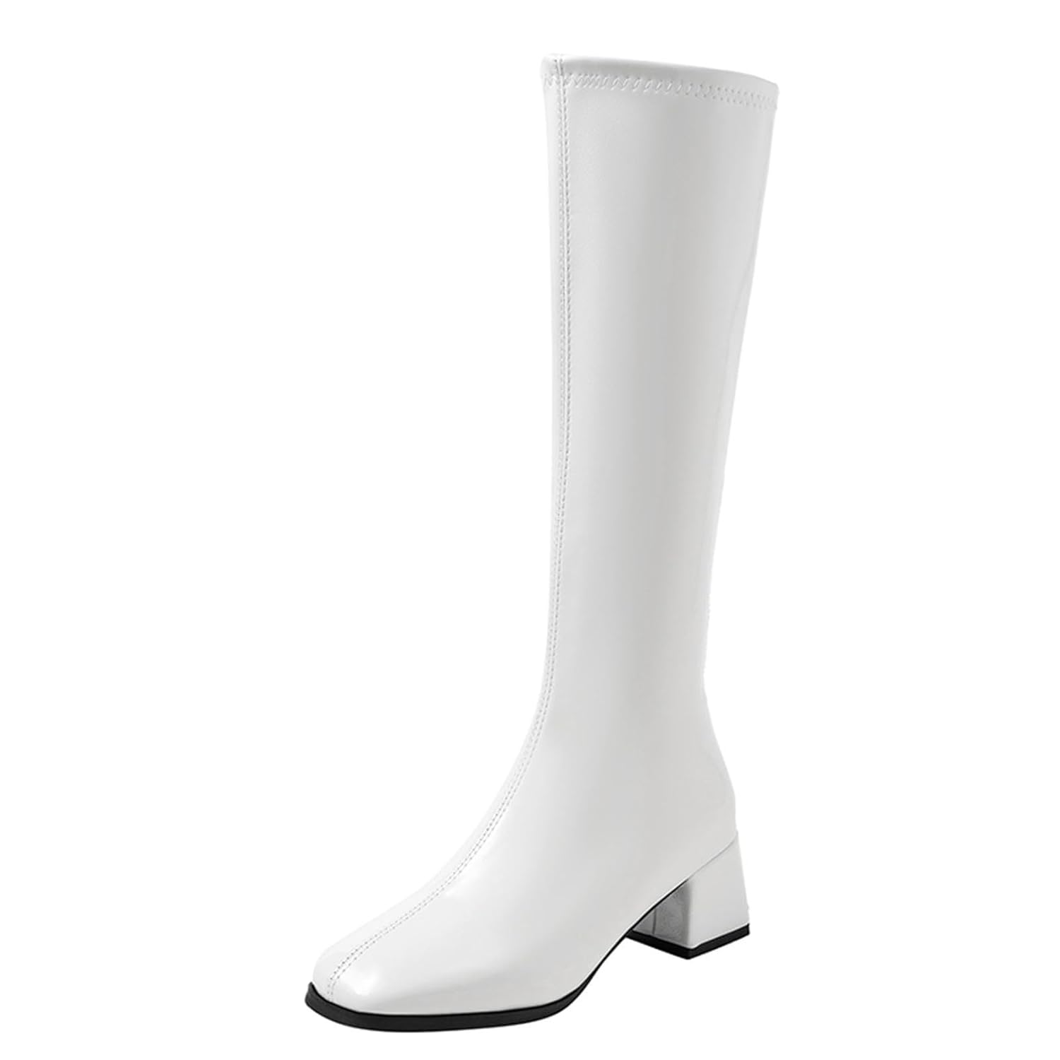 Knee High Boots Women Chunky Heel Square Toe Heeled Tall Boot for Women Fashion Side Zipper Long Boot