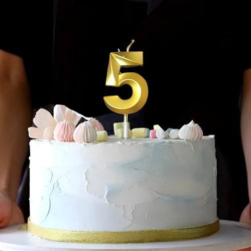 Image of Number 5 Cake Topping Candle for 5th Birthday /Anniversary Celebration Party Color - Gold