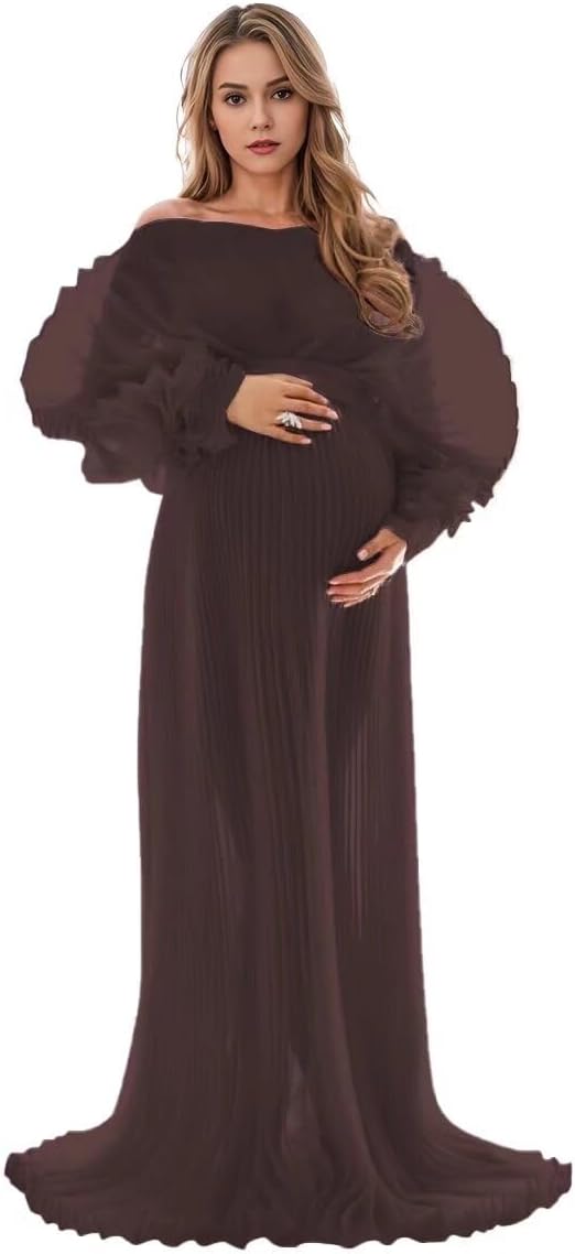 Changuan Puffy Ruffle Maternity Dress for Photoshoot Long Sheer Lingerie Pregnancy Gowns Baby Shower Dress Photography ZFPZ02