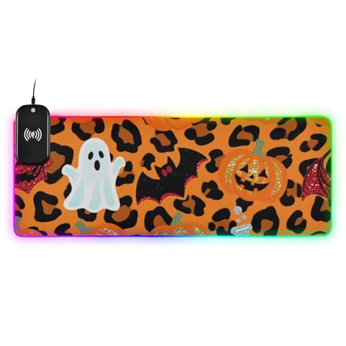 Tapis de souris grand format orange pour soulager les poignets avec chargeur intégré
