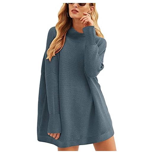 Eogrokerr Toppar för kvinnor Uk, långärmad kabelstickad jumper pullover toppar lös ledig tröja topp dam tjock polotröja, A1-blå, S