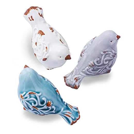FICITI Distressed Finish Ceramic Bird Figurine Home Decor - Assorted Set of 3