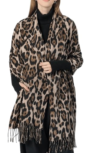 Women's Large Long Leopard-Print-Fringe Blanket-Scarf All Season Soft Warm Scarf Wrap Shawl Ladies Gifts 71”*28