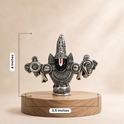 Image of VAMA Lord Balaji Face Idol | Pure Silver-Plated 4-Inch Venkateswara Face Statue | Tirupati Balaji Idol | Elegant Spiritual Showpiece for Devotees | Perfect for Home Temple, Car Dashboard, or Gifting