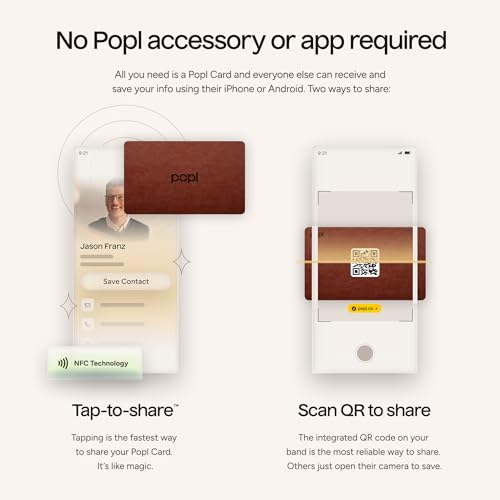 Image of Authentic Patented Popl Card (Avoid Fake Knockoffs) - Smart NFC Networking Card - Simply Tap to Exchange Contact Info, Capture Leads, & Manage Contacts (Leather Brown)