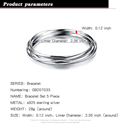 H&Beautimer 925 Sterling Silver Solid Bangle Bracelet Minimalist 5 Loop Bangle Bracelet Women Teen Jewelry Sterling Silver Bracelet 60/65-68Mm Handmade In Italy (Silver, 65Mm) #TOP1