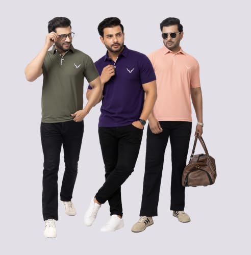 Image of HANABY Men's Summer Polo Solid Half Sleeves Polycotton T-Shirt | Collar Breathable and Comfortable T-Shirt (Pack of 3)