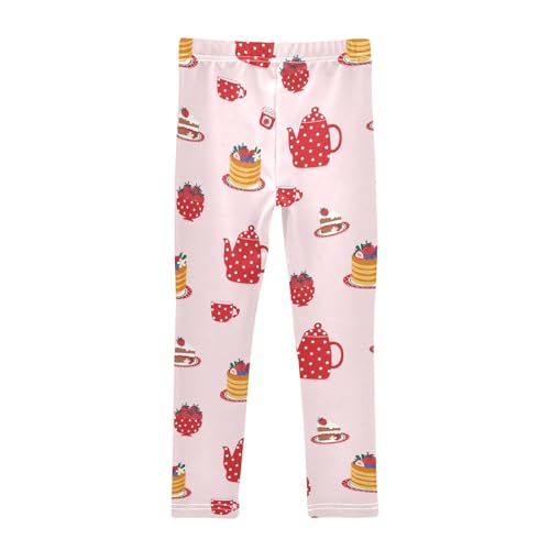 Girls Leggings Cute Tea Set with Strawberry Cake Toddler Girls Clothes Leggings for Girls Toddler Girls Leggings 3-4T2