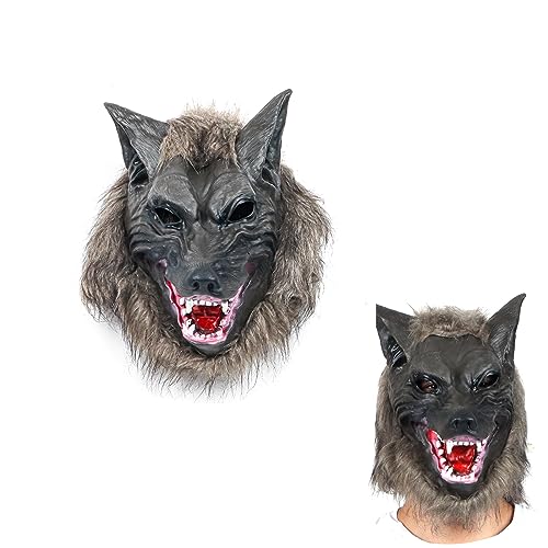 Syjinghao - Máscara de lobo de Halloween para fiesta, disfraz de hombre lobo para disfrazarse de cara completa para adultos, sombrero, bromas de máscaras,...
