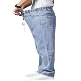Übergroße Jeans Männer Baumwolle Denim Hosen Herren Kleidung Streetwear Männliche Atmungsaktive Hose Elastische Taille Casual Jeans,Hellblau,44 (120–130 Kg)