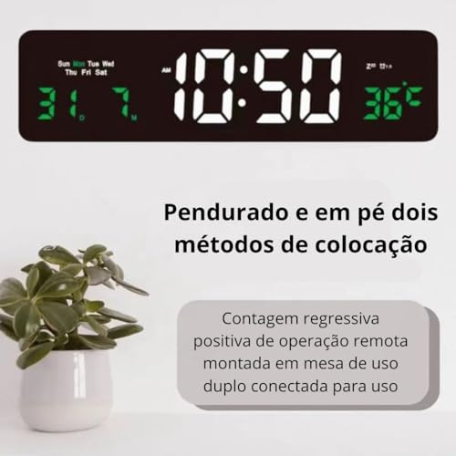 Despertador Digital com luz LED, Relógio de LED para quarto, com visor de temperatura, brilho ajusta