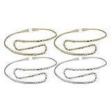 FOMIYES 4 Piezas Brazaletes de Brazo Metálicos Minimalistas Forma de Onda Pulseras Geométricas Ajustables para Mujer de Blanco y Dorado Joyería Corporal para Bodas y Fiestas
