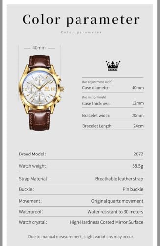 Image of OLEVS Watches for Men Original Analog Quartz Stylish Brown Leather Luxury Business Chronograph Waterproof Date Mens Wrist Watch