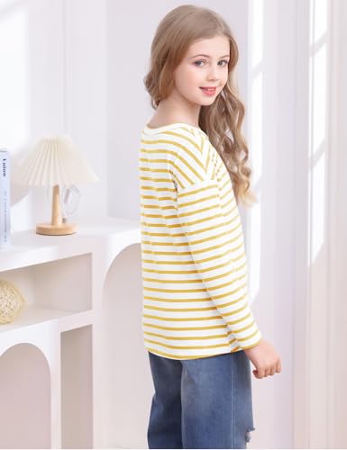 Image of Fanway&EC Girls Casual Long Sleeve T Shirts Basic Crewneck Striped Tunic Blouses Tops