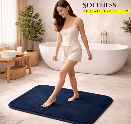 Image of VAS COLLECTIONS Memory Foam Bath Mat Non-Slip Anti-Skid Bathroom Rug (16x24 Inches) | Super Absorbent Quick Dry Shower & Tub Floor Mat (Royal Navy)