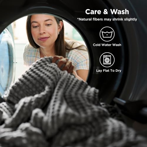 Image of Bedsure Cooling Cotton Waffle King Size Blanket - Lightweight Breathable Blanket of Rayon Derived from Bamboo for Hot Sleepers, Luxury Throws for Bed, Couch and Sofa, Grey, 104x90 Inches