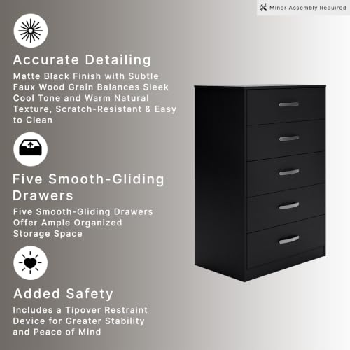 Signature Design by Ashley Finch 5 Drawer Chest of Drawers, Black Dresser - image 7
