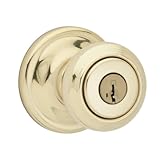 Kwikset Cameron Keyed Entry Door Knob with Microban Antimicrobial Protection featuring SmartKey Security in Polished Brass - 97402-742
