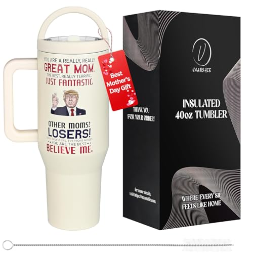 vaanshie Mothers Day Gifts For Mom 40 oz Insulated Trump Tumbler with Foldable Handle & Straw, Mommy Coffee Mug, Mama Tumblers, Funny Birthday Present for Her, Cute Mother’s Day Gift Tumbler, Mom Cup