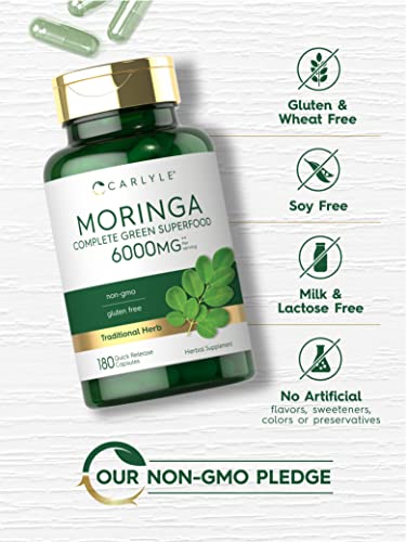 Carlyle Moringa Oleifera | 180 Capsules | Non-Gmo And Gluten Free Supplement | Complete Green Superfood | From Moringa Leaf Powder #TOP3
