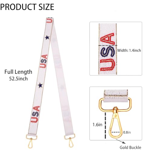 Image of NVENF Beaded 4th of July Purse Strap USA Purse Strap Replacement Red White and Blue Patriotic Crossbody Shoulder Bag Straps 4th of July Outfits (Style A)